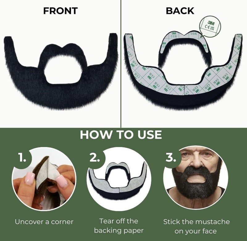 Mustaches Self Adhesive, Novelty, Nobleman Fake Beard and Fake Mustache, False Facial Hair, Costume Accessory for Adults, Black Lustrous Color - Image 3